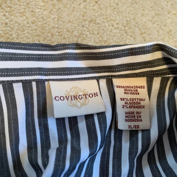 NWT Covington Muted Black and White Striped 3/4 Sleeve Wrap Blouse Size XL - Picture 12 of 14